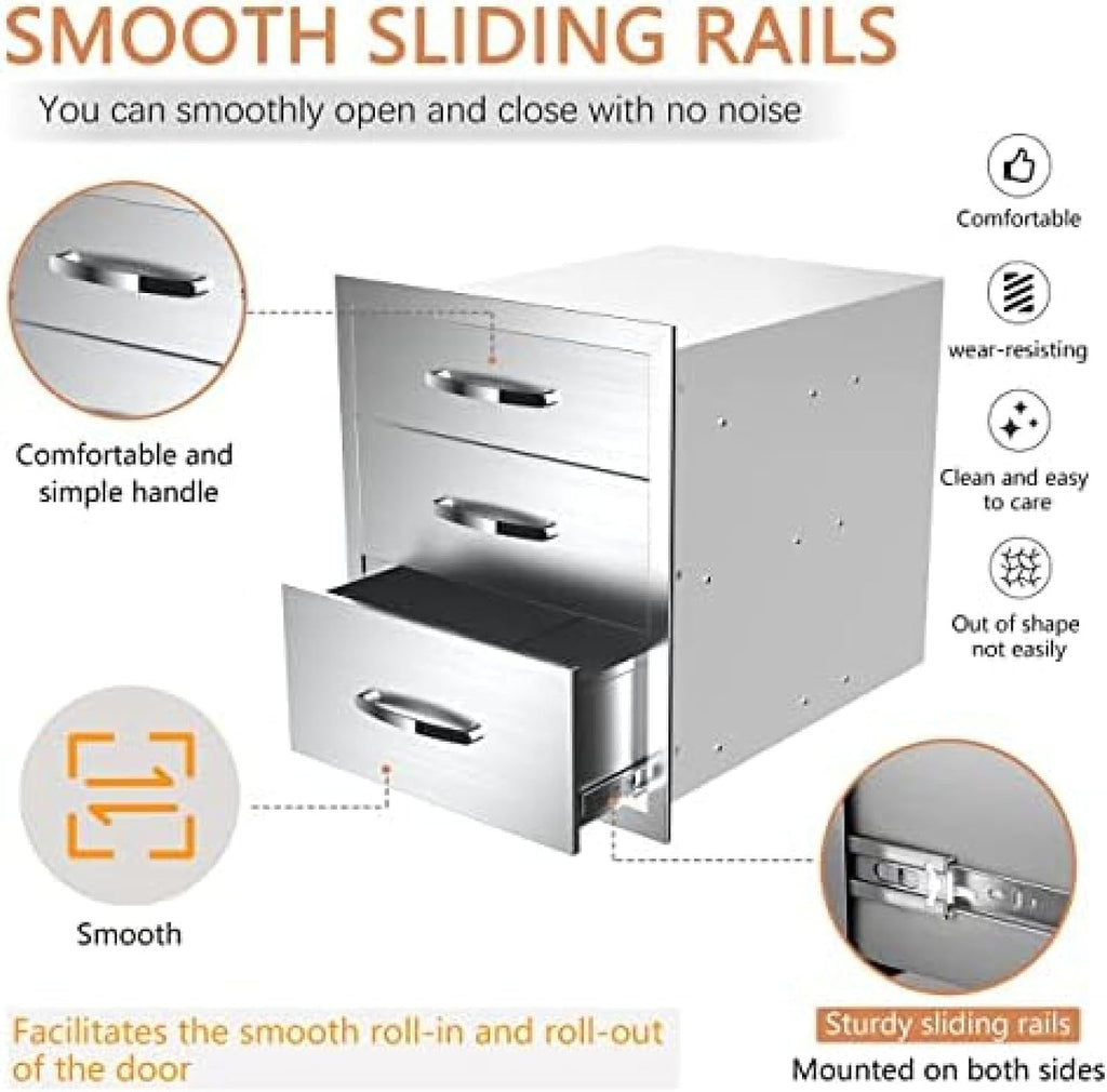 Outdoor Kitchen Drawer BBQ Drawer Outdoor Kitchen Access Drawers Horizontal- Stainless Steel Double Drawers for Outdoor Kitchen Grilling Station Or BBQ Island,20Wx23Dx27H