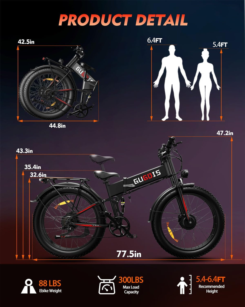 Rakowe Folding Electric Bike for Adults, 3000W Peak Dual Motor Ebike, 26' Fat Tire E-Bike, 48V Battery, Up to 35MPH & 60 Miles, All-Terrain, UL Certified, Suspension Electric Dirt Bike