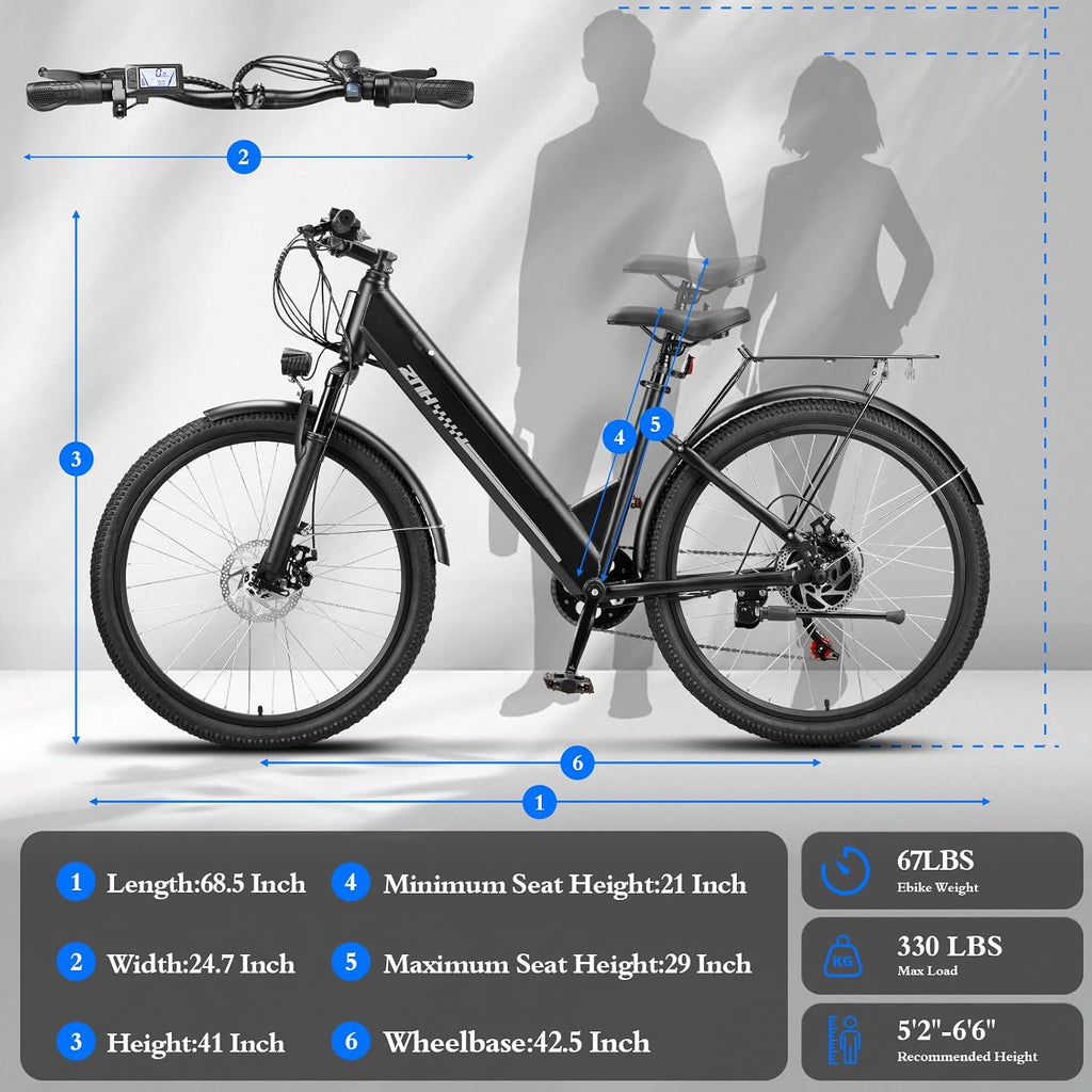 ZNH 750W Electric Bike for Adults, 48V 13Ah Removable Battery, 26' x 1.95' Fat Tire E-Bike, Up to 50 Miles, 7-Speed Shimano, Hydraulic Suspension, LCD Display, UL2849 Certified, TUV