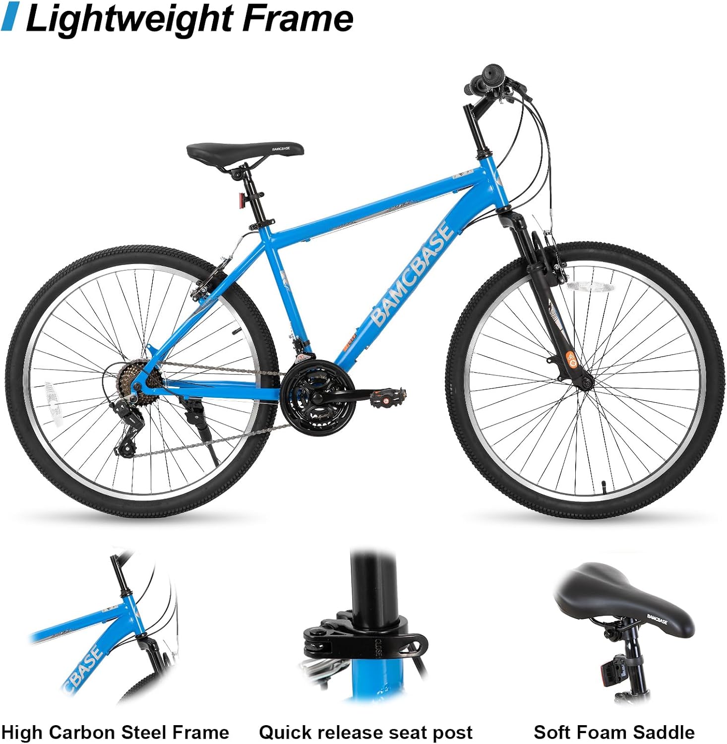 HILAND 26 27.5 29 Inch Mountain Bike, Mens Womens MTB with 21 Speeds, High-Tensile Steel Frame, V Brake, Hardtail Bicycle for Adults