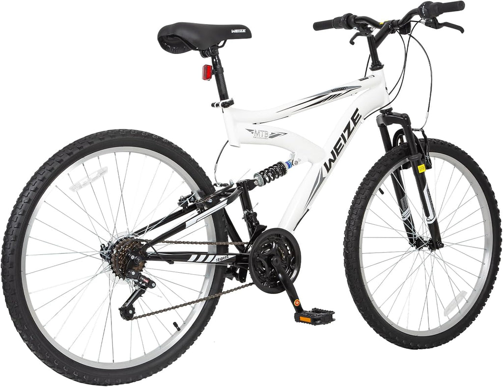 WEIZE Mountain Bike 26 27.5 inch Outdoor Cycling Bike 18-Speed/High-Carbon Steel/Dual Full Suspension, Adjustable Ergonomic Seat for Men Women Adult, MTB Bicycle with Suspension Fork