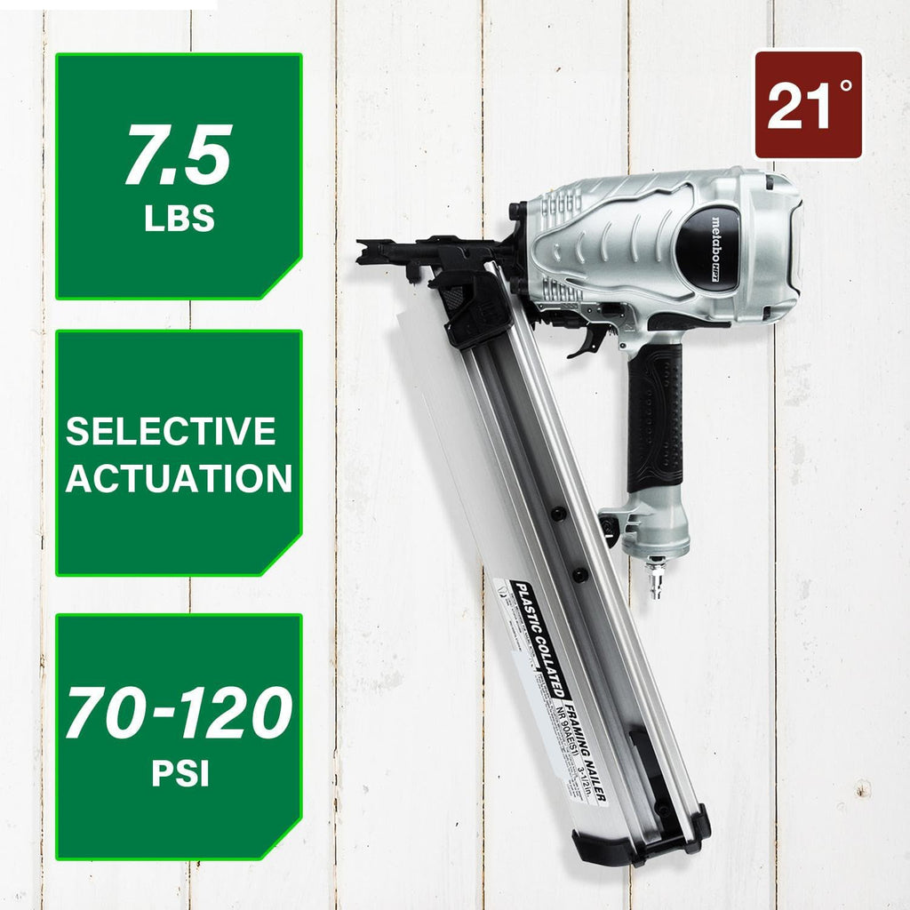Metabo HPT Framing Nailer, Pro-Preferred Power Nailer for Flooring, Roof Decking, and More, Lightweight 7.5 lbs Framing Tool for 21° 2' to 3-1/2' Plastic Collated Nails, NR90AES1