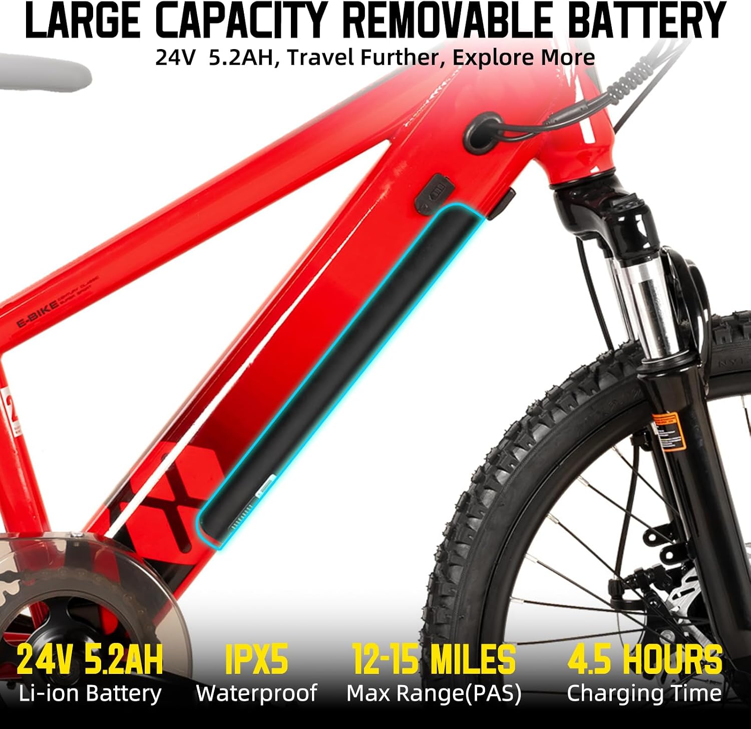 JOYSTAR 20 26 Inch Electric Bike for Kids Teens Ages 6+ with 250W/500W Brushless Motor, Electric Mountain Bicycle with Removable Battery, Safe Children Ebikes with Dual Disc Brakes