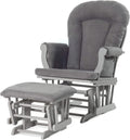 Child Craft Cozy Glider Rocker and Ottoman Set, Smooth Quiet Gliding Motion, Padded Cushion with Convenient Storage Pockets, Solid Wood Base & Frame (Cool Gray with Dark Gray Cushion)