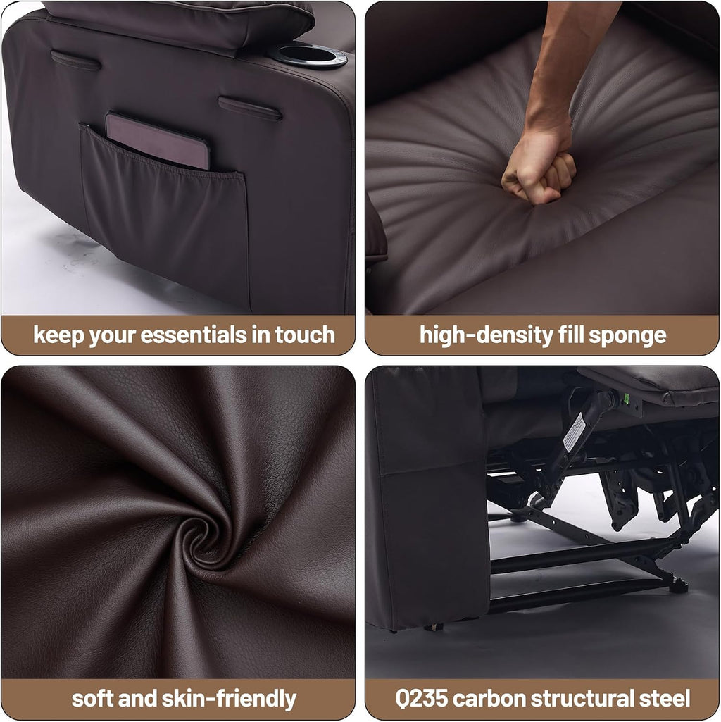PU Leather Extra Wide Manual Recliner for Adults with Massage and Heat, Large Lazy Chair with 1.5X Sponge Comfort Arm and Back for Living Room, Bedroom