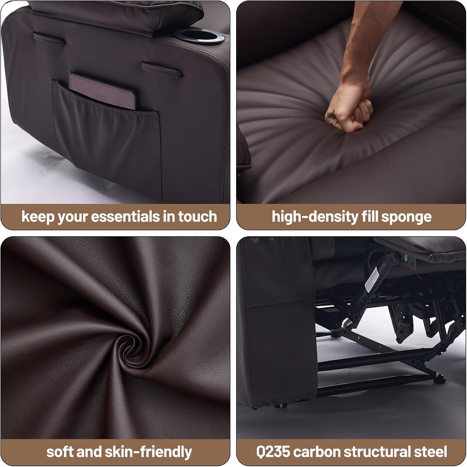 PU Leather Extra Wide Manual Recliner for Adults with Massage and Heat, Large Lazy Chair with 1.5X Sponge Comfort Arm and Back for Living Room, Bedroom