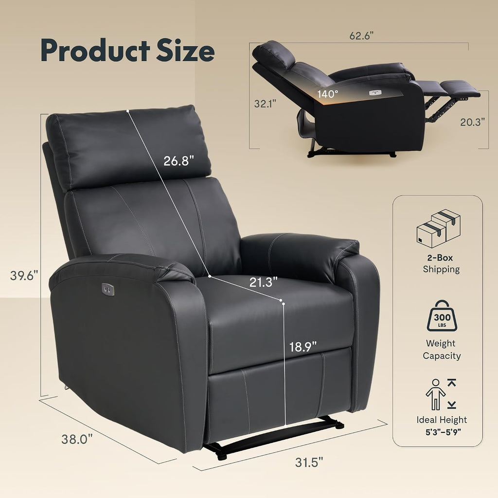 FLEXISPOT X3 Power Recliner Chair, Adjustable Electric Recliner with USB Port, Thick Cushion & Padded Back, Comfortable Faux Leather Chair for Living Room Bedroom Home Theater (Black)