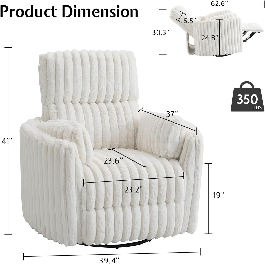 Jocisland Power Rocking Nursery Chair, Oversized Recliner Swivel Glider Chairs for Adults with 2 Pillows, USB & Type-C, Cozy Reclining Armchair Sofa for Living Room, Bedroom, Nursing, Cream Corduroy