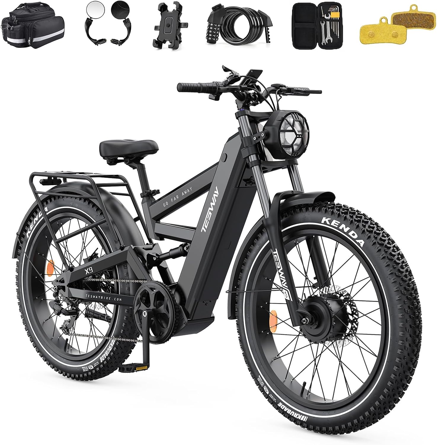TESWAY X9 Ultra Dual Motor Ebike, 26' Fat Tire Full Suspension AWD Electric Bike for Adults, 4000W 43MPH 240NM, 60V 30Ah(Camo)/25Ah(Other) 120 Miles Long Rang