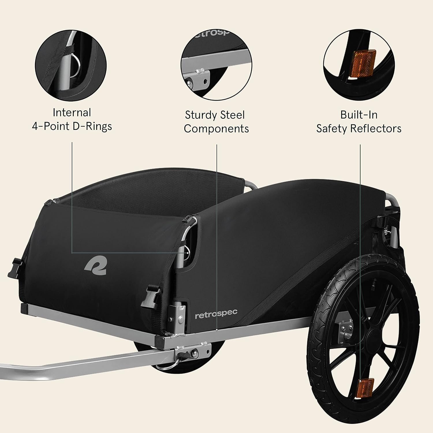 Retrospec Rover Hauler Bike Cargo Trailer - Foldable Frame with Weather-Resistant Fabric & 80lb Capacity - Universal Bike Trailer for 20-29in Wheels - Includes Safety Flag & D-Ring Anchors