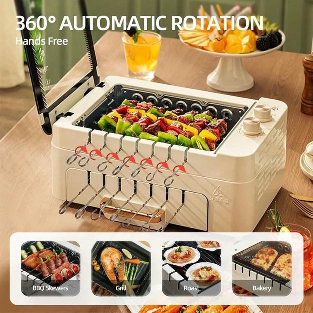 Electric BBQ Kebab Grill Machine - Non-Stick Double Layer Grill Oven, 360° Rotating Skewers, for Indoor Outdoor Camping - Smokeless Barbecue Pot