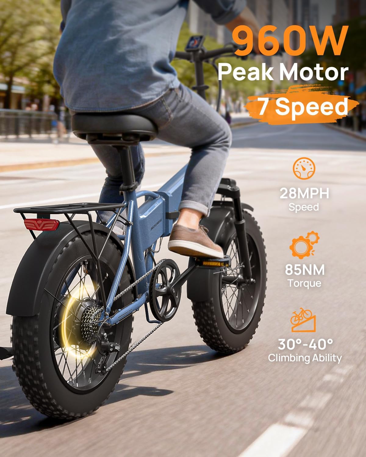 PUCKIPUPPY Folding Electric Bike, 960W Peak Foldable Ebike, 48V 15AH Battery Electric Bike for Adults, 20' Fat Tire, 7 Speed, 28MPH, 70Miles Range, Front Suspension, LCD Display, Dachshund