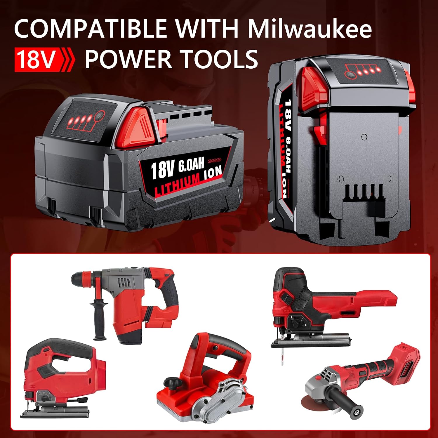 Replacement for Milwaukee M18 Battery, 6000mAh 18V Lithium High-Capacity Batteries Compatible with M18 Cordless Power Tools and Charger 48-11-1850 48-11-1860 48-11-1828 48-11-1815 48-11-1822 (4PACK)