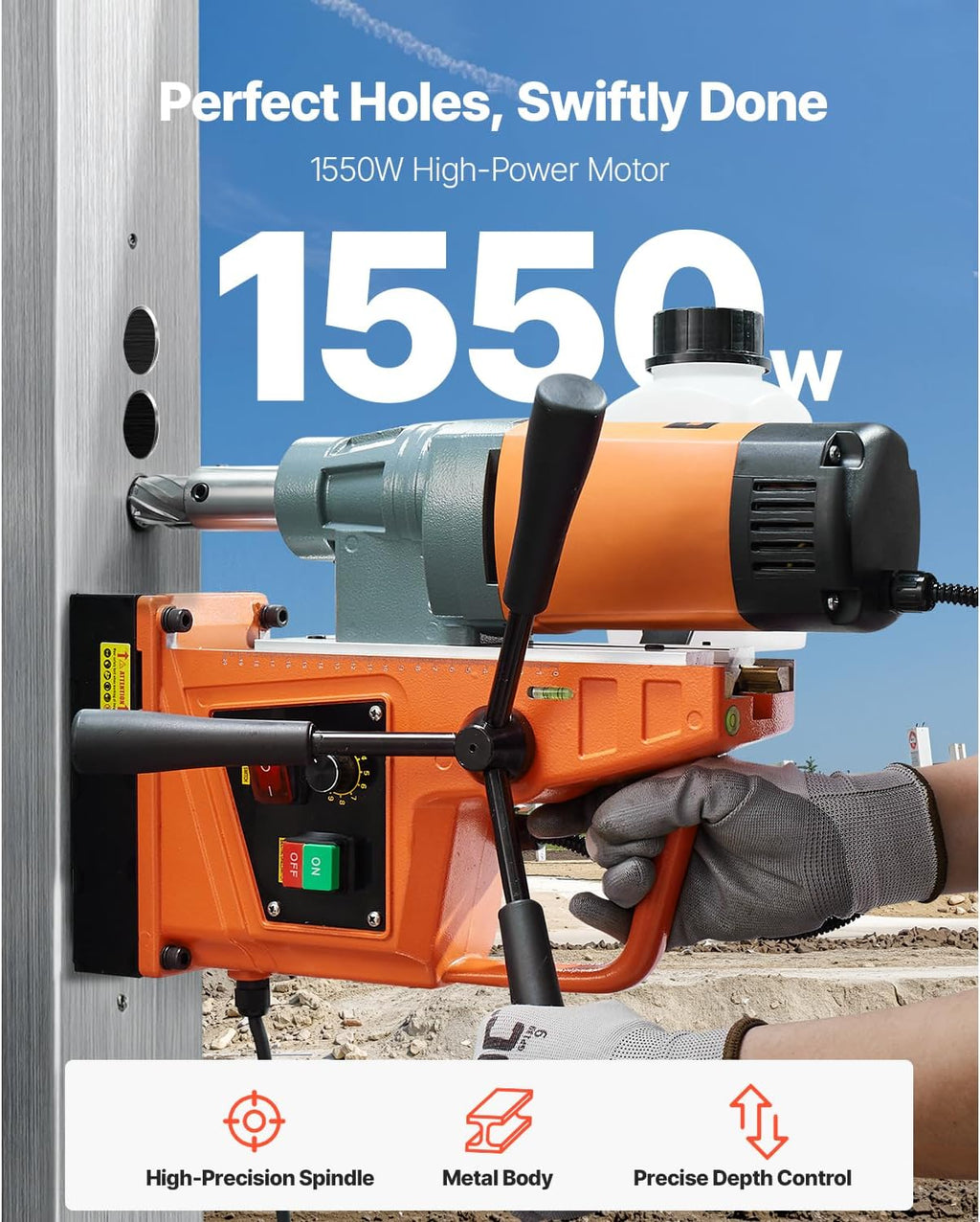 VEVOR Mag Drill Press, 1550W 2' Boring Diameter, 2922lbf Power Magnetic Drill, 500 PRM, 10-Speed, Electric Drilling Machine for Metal Surface, Industrial and Home Improvement