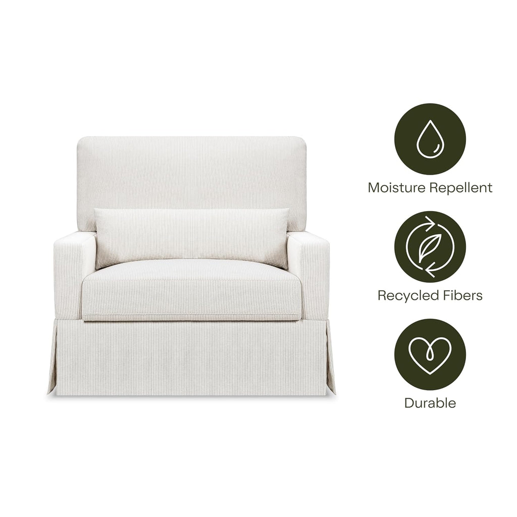 Namesake Crawford Pillowback Chair and a Half Comfort Swivel Glider in Fog Chatham Stripe Performance Eco-Weave, Water Repellent, Greenguard Gold & CertiPUR-US Certified