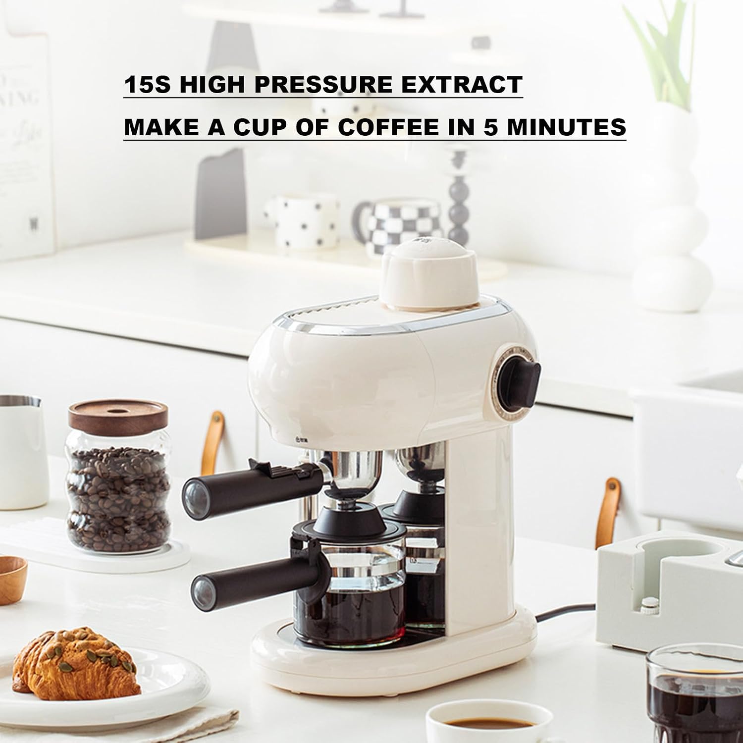 Home Retro Coffee Machine, Semi Automatic Espresso Machine, with Steam Frother, 5bar, Water Tank 240ml, 15s High Pressure Extract