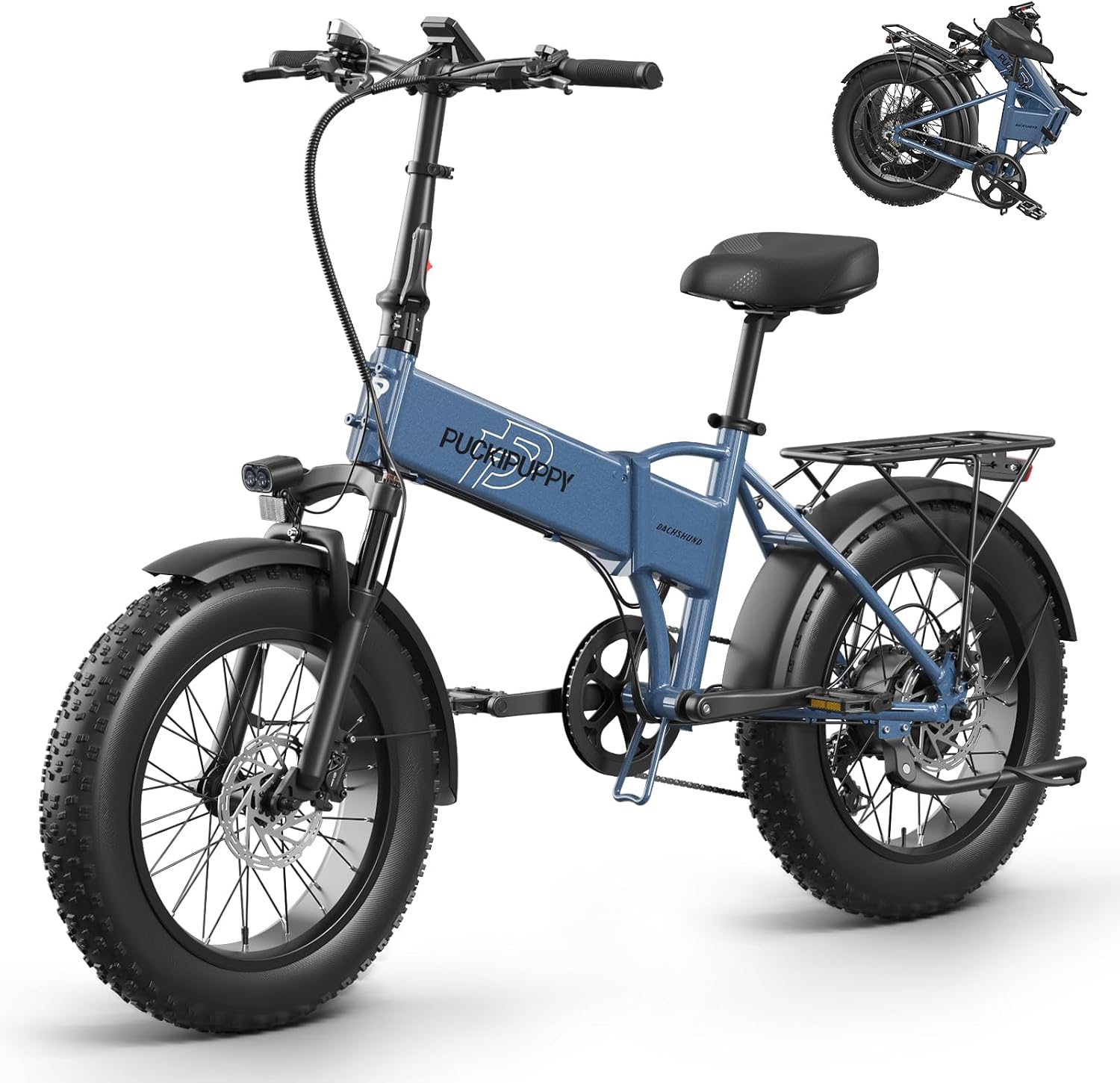 PUCKIPUPPY Folding Electric Bike, 960W Peak Foldable Ebike, 48V 15AH Battery Electric Bike for Adults, 20' Fat Tire, 7 Speed, 28MPH, 70Miles Range, Front Suspension, LCD Display, Dachshund