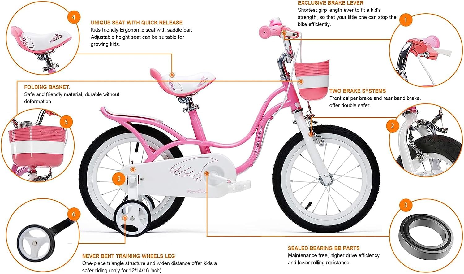 Royalbaby Princess Girls Kids Bike 12 14 16 18 20 Inch Children Bicycle with Basket for Age 3-12 Years