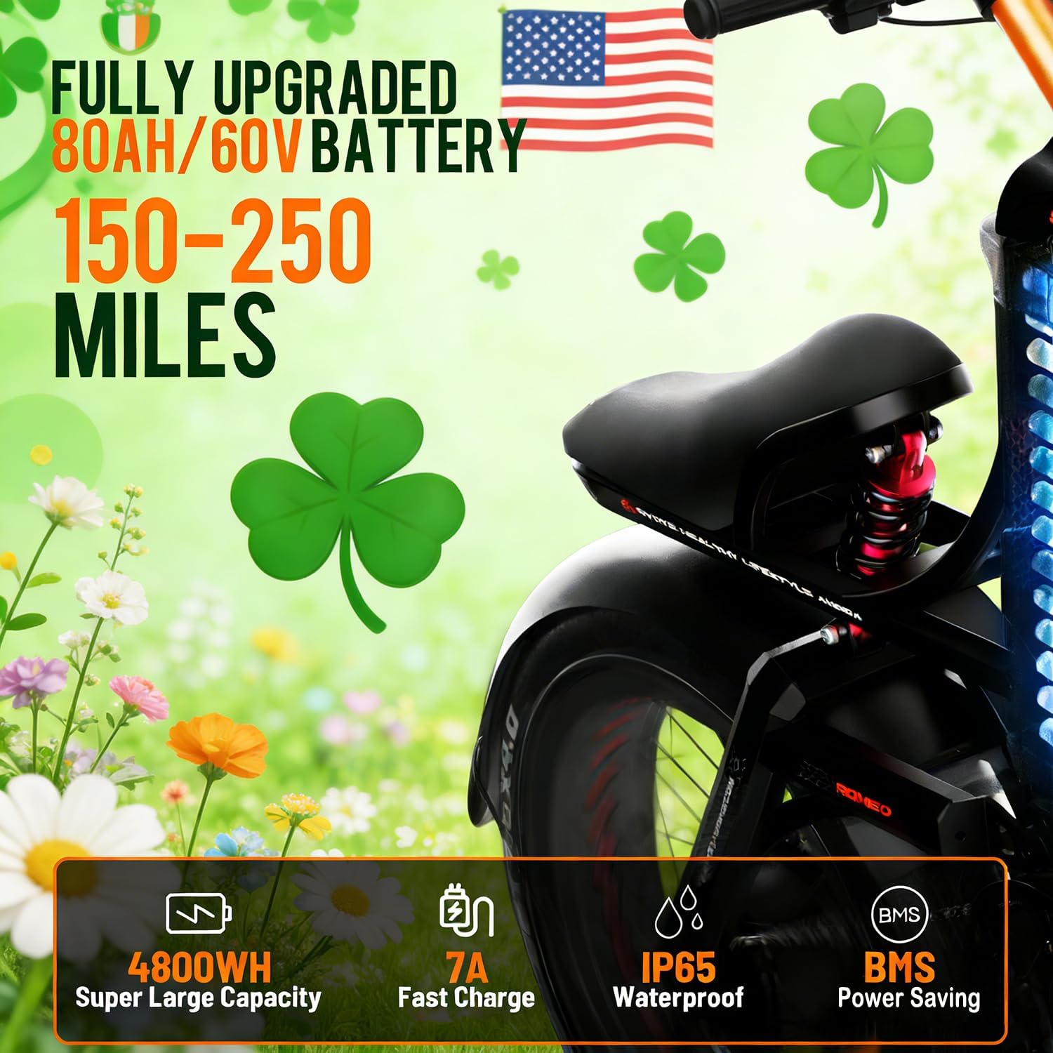 eAhora 2026 Romeo Pro 3 5600W 50Mph High-Torque Ebike, 60V 80Ah 250-Mile Long Range Electric Bike for Adults, Adjustable Air Suspension, 26'' Puncture-Proof Tire, UL 2849 Certified by TÜV