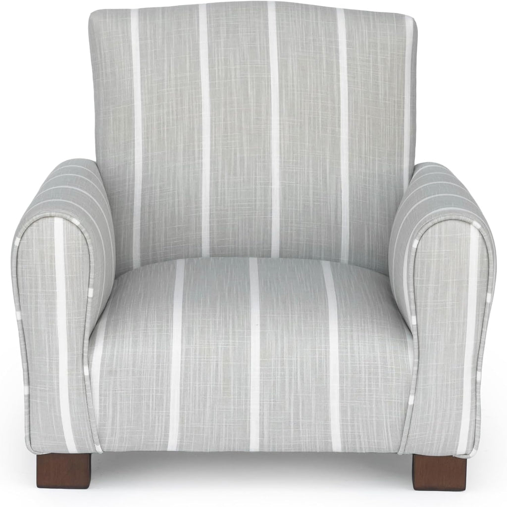 Kid Rocking Chair for Toddlers, Child Chair for Little Kids, Upholstered Toddler Armchair for Children, Comfy and Cute Little Kid Chairs (Legs, Gray Stripe Linen)