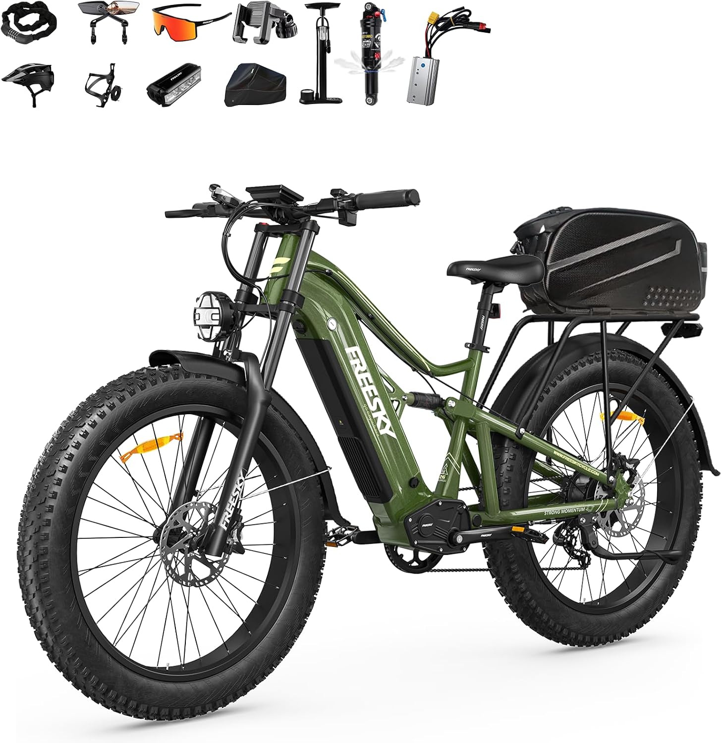 FREESKY Swift Horse Ultra 2026 Electric Bike with 3500W BAFANG Motor, 48V 35Ah Samsung Cells Battery, 26' Fat Tires, Up to 38MPH &140-Mile Range, Smart Keys, Full Suspension Mountain EBike for Adults