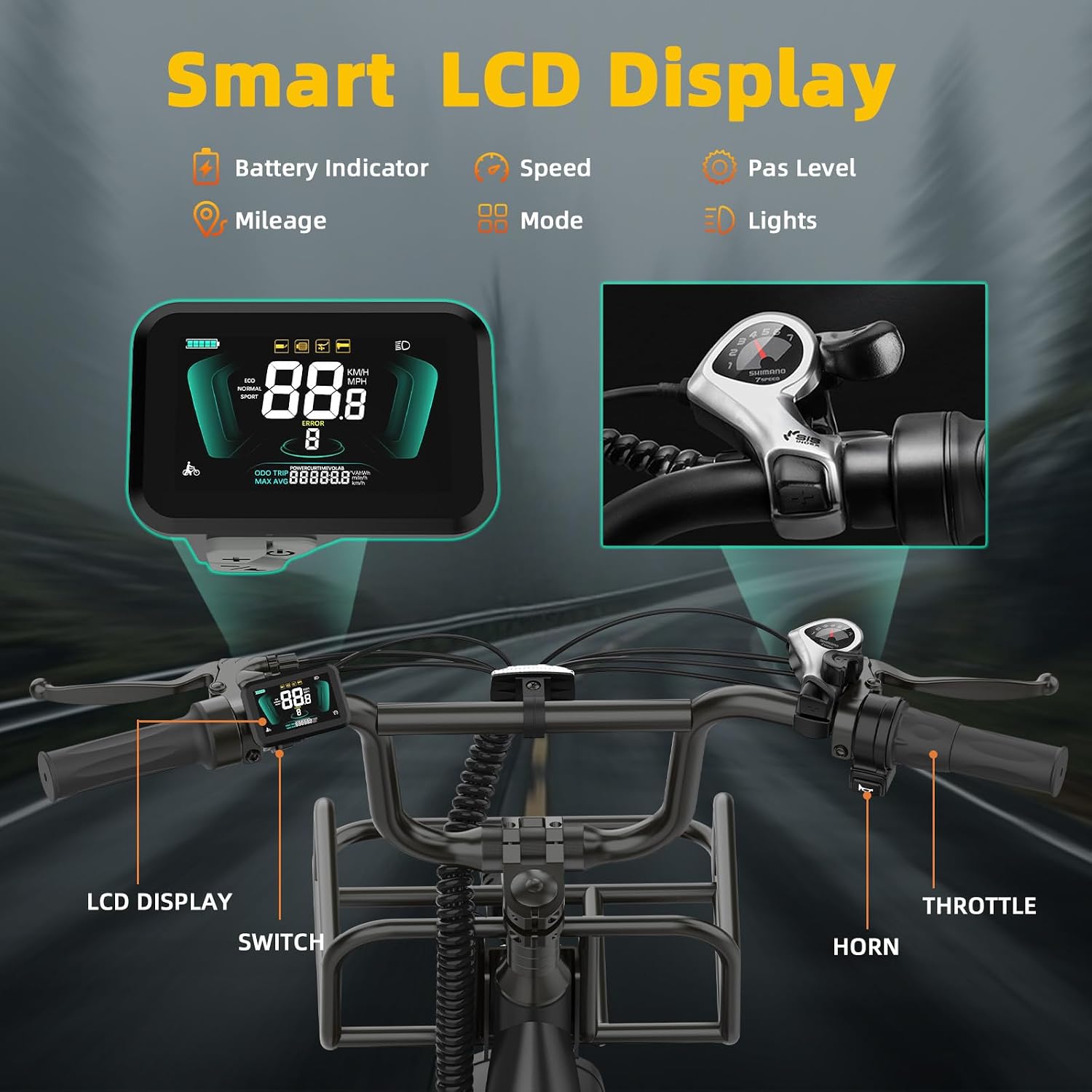 Baicycle 1800W Peak Electric Bikes for Adults 20' Fat Tire E Bike with 90 Miles(PAS) Max Range 28 MPH Electric Bicycle Step-Thru Ebikes with 48V Removable Battery 7 Speed Ebike