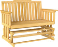 Outsunny 2-Person Patio Swing Glider Bench with Quick Drying Design and Wide Armrest, Wood Rocking Chair Loveseat for Backyard Garden Porch, Natural