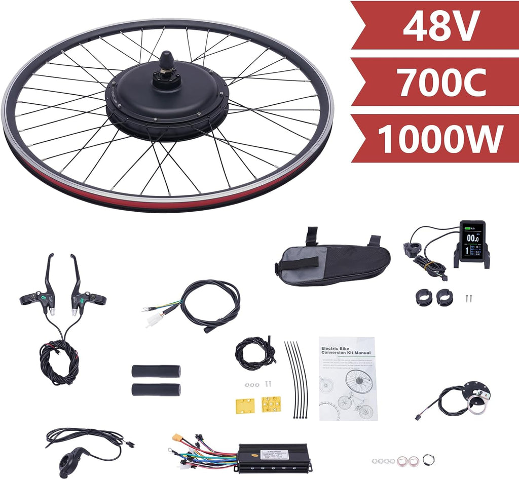 48V 1000W Electric Bicycle Motor Kit Front Wheel, E-Bike Hub Motor Kit Powerful Motor Electric Bicycle w/Display