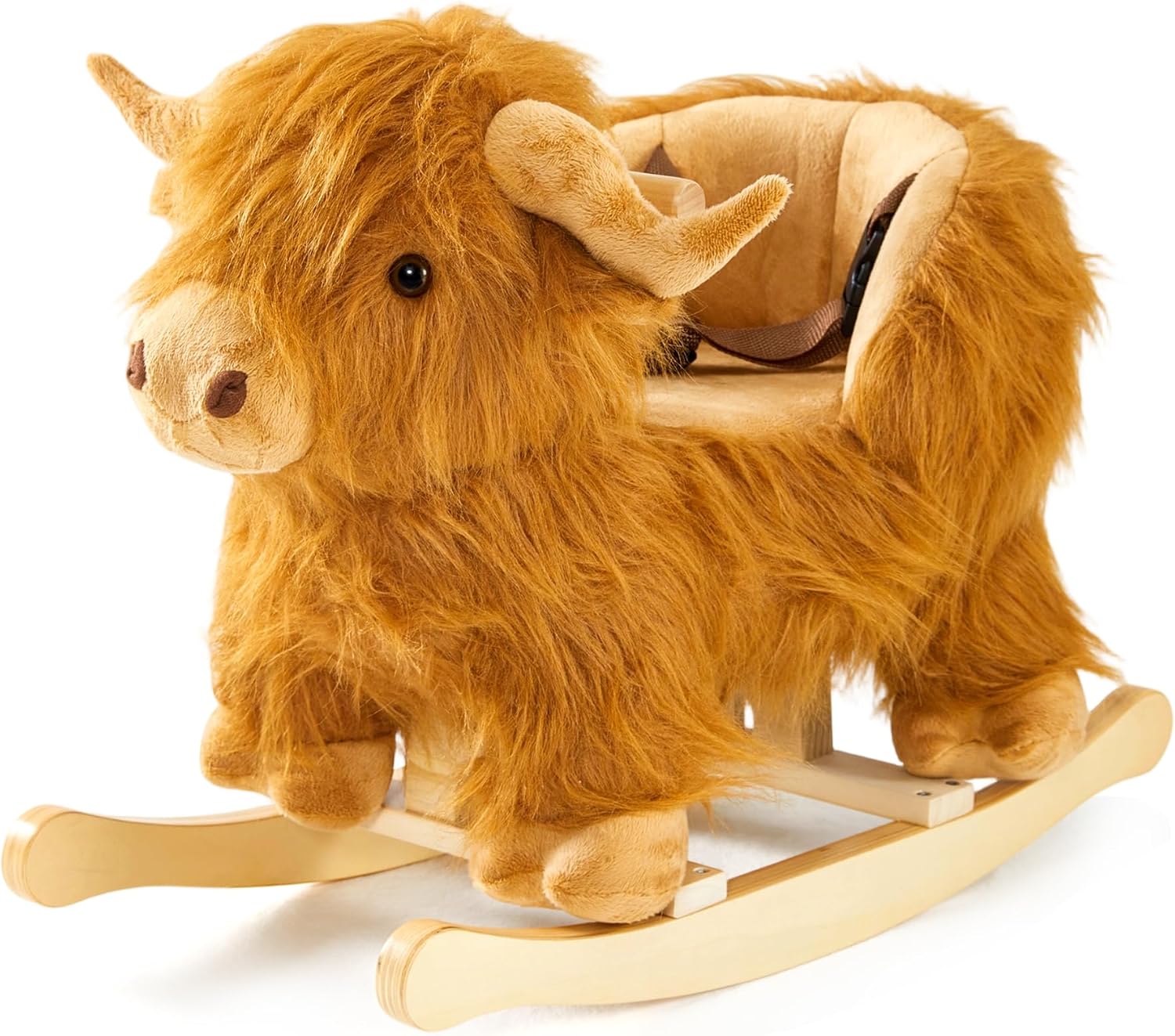 Baby Rocking Horse,Highlander Cattle Wooden Rocking Horse for Toddlers 1 Year Old Cute Cow Stuffed Plush Ride-on Toy Rocking Animal for Baby Boys and Girls Nursery/Child Christmas or Birthday Gift