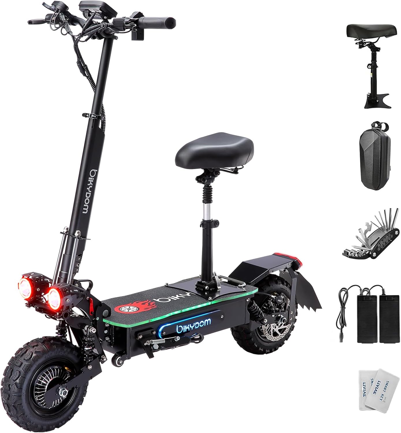Fast Electric Scooter Adults, 1200W/5600W Off Road E Scooter, 35/50 Miles Long Range, 35/50 MPH Top Speed, 10/11' Tires, Foldable Kick Scooter for Adults and Teens with Dual Suspension