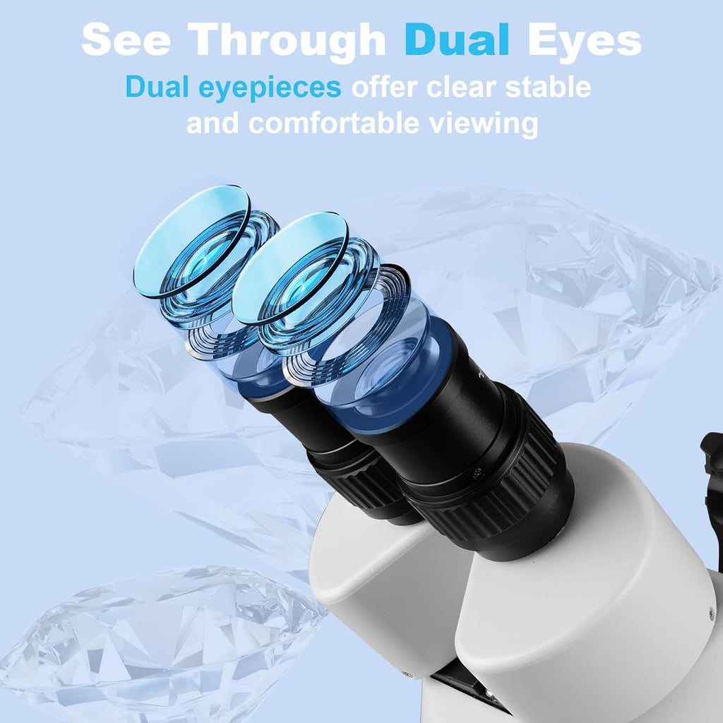 DZQ Multi-Directional Microscope with Spring Bracket, 7X-45X Magnification Jewelry Microscope, Micro Jewelry Inlaid Stand with Ring LED Light