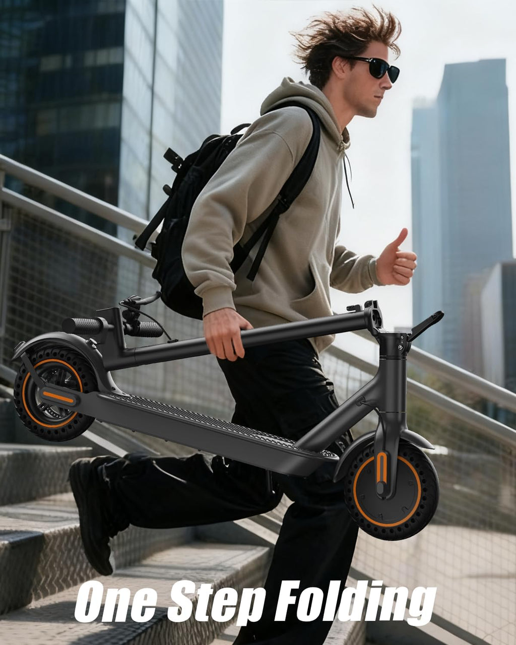 Electric Scooter for Adults，8.5' Solid Tires, Max 19 Mph Speed, 19 Miles Long Range, 264 lbs Load, 350W Motor, Foldable E-Scooter for Adults with Dual Braking System & App Control