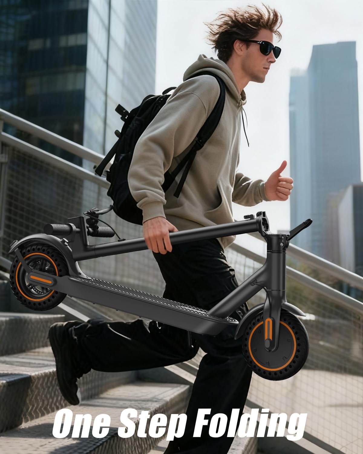Electric Scooter for Adults，8.5' Solid Tires, Max 19 Mph Speed, 19 Miles Long Range, 264 lbs Load, 350W Motor, Foldable E-Scooter for Adults with Dual Braking System & App Control