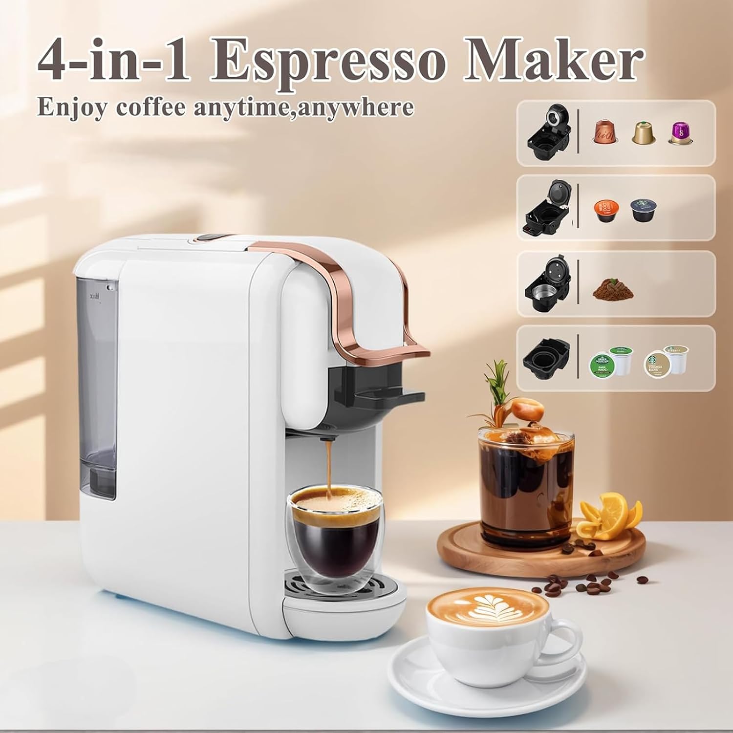 Coffee and Espresso Maker Compatible with Dolce Gusto Pods K-Cup Pod Coffee Mini Coffee Maker Portable Coffee Machine for Ground Coffee Use