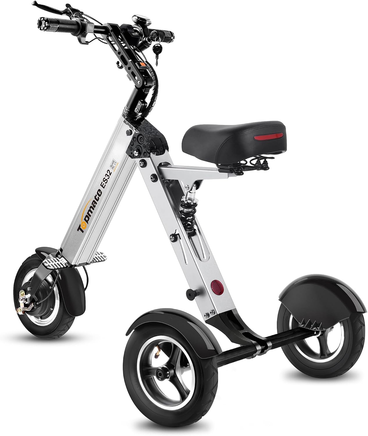TopMate ES32 Electric Scooter 3 Wheels Foldable with Seat for Adults, Light Weight Mobility with Reverse Function and Key Switch, 10 Inch Pneumatic Tires Scooter