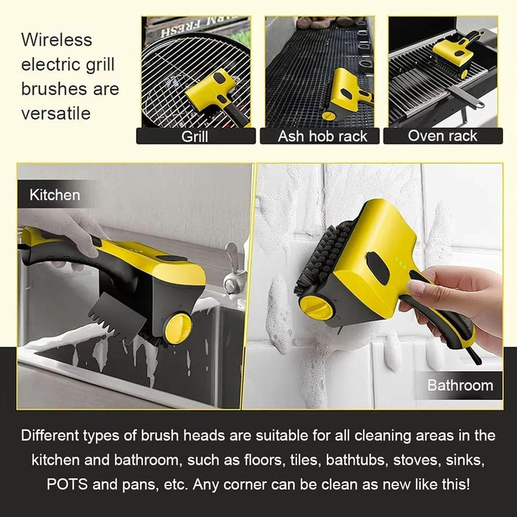 Cordless Electric Grill Cleaning Brush, 360° Rotating BBQ Cleaner with Rechargeable Battery & Replacement Bristles, Perfect for Grills, Kitchens & Bathrooms