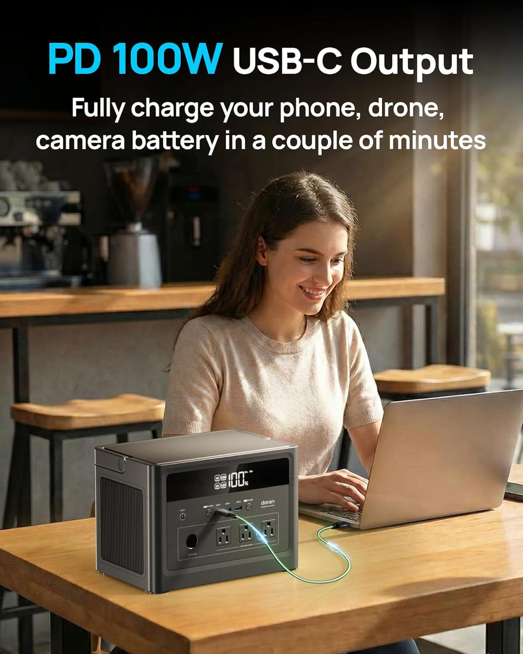DaranEner 600W Portable Power Station (1200W Peak), 576Wh LiFePO4 Battery Solar Generator with 100W Solar Panel, 3.3H Fast Charge, Emergency Backup for Home Use, CPAP, Camping, RV, Off-Grid Power