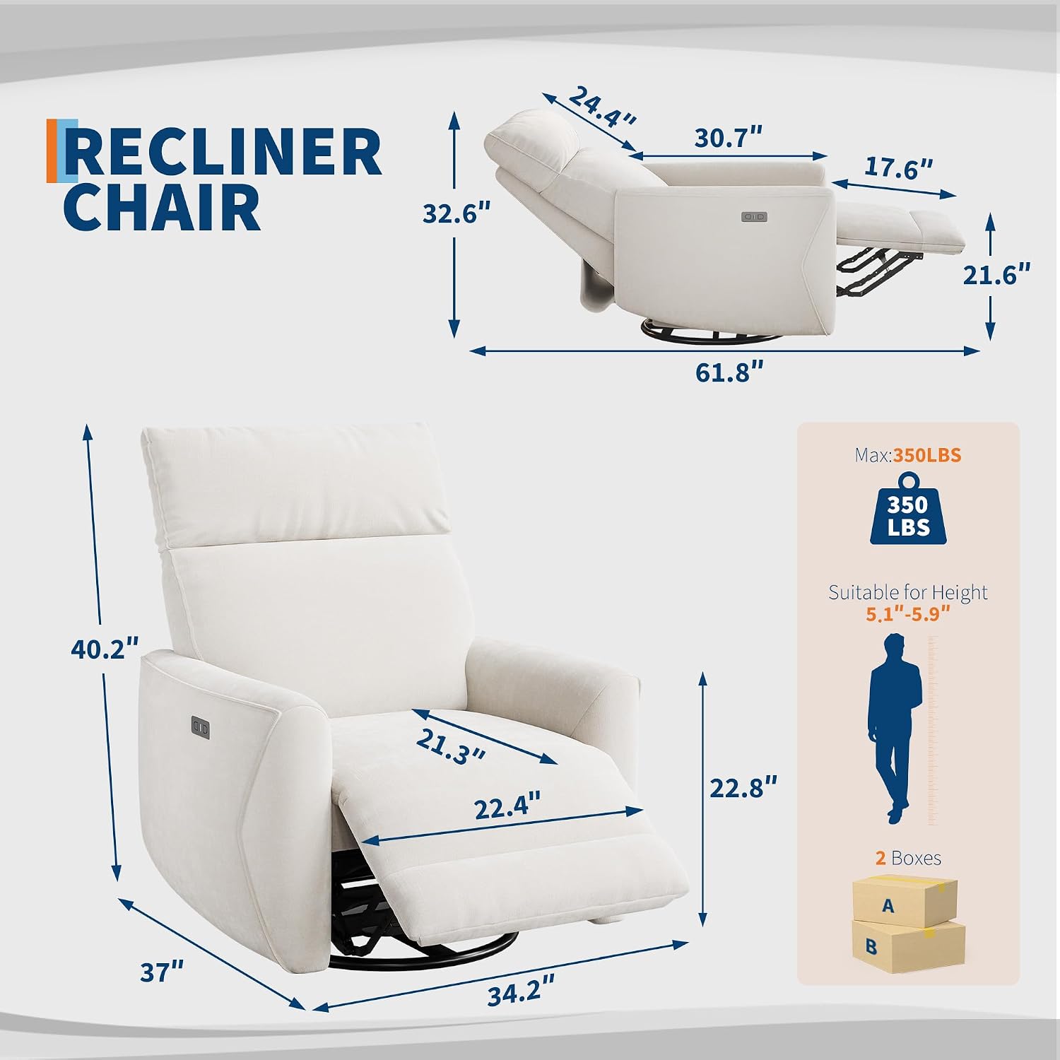 IDEALHOUSE Swivel Rocking Nursery Recliner Chair Rocker Recliner Glider Deep Seat PU Leather Sofa Chair with high Backrest for Nursery, Living Room, Bedroom & Home Movie Theater (Cream)