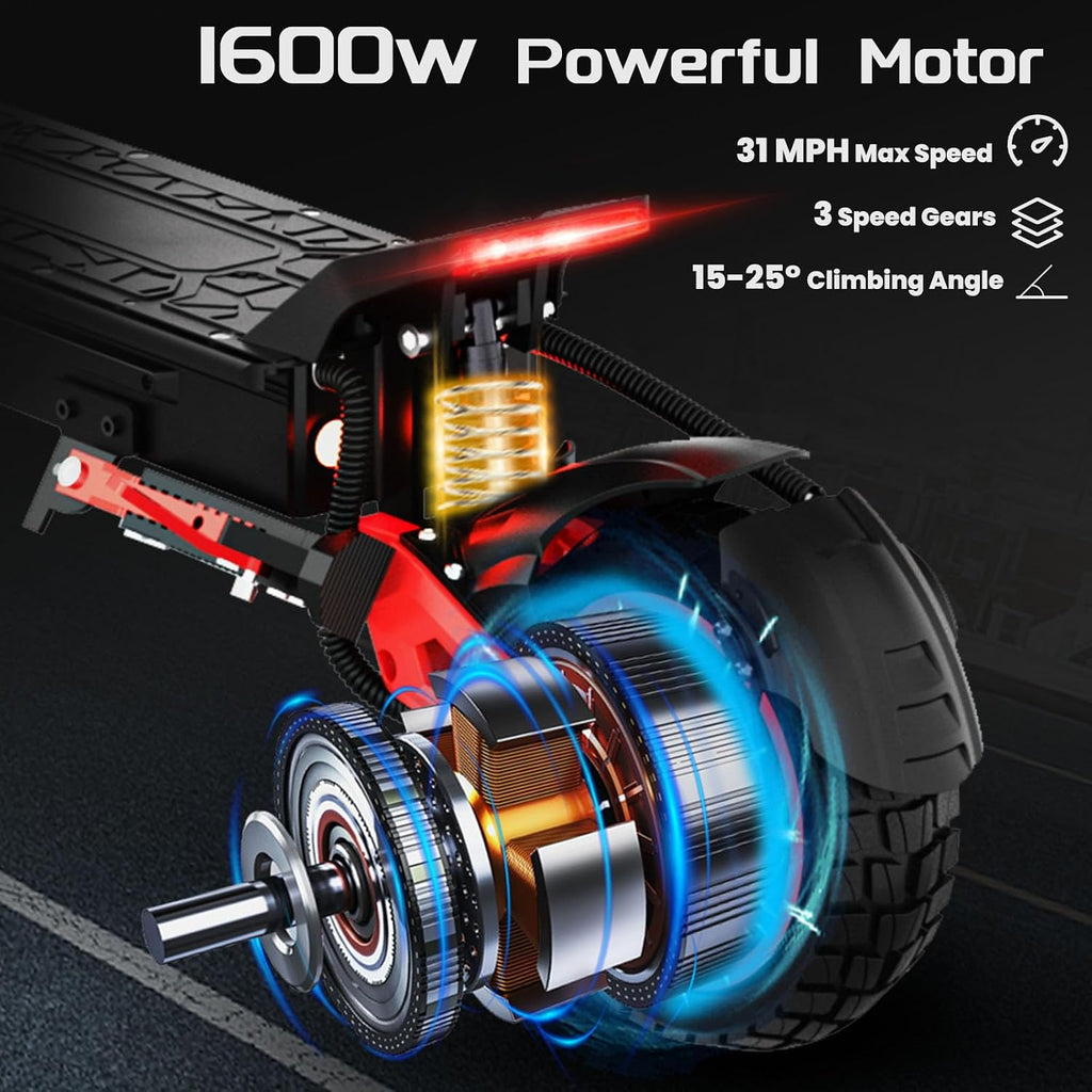 Electric Scooter for Adults Teens - 1600W EScooter Up to 31MPH & 32-34Miles Long-Range Foldable Scooter for Commuting with Double Braking,10.5' Offroad Tires Adult electricscooter