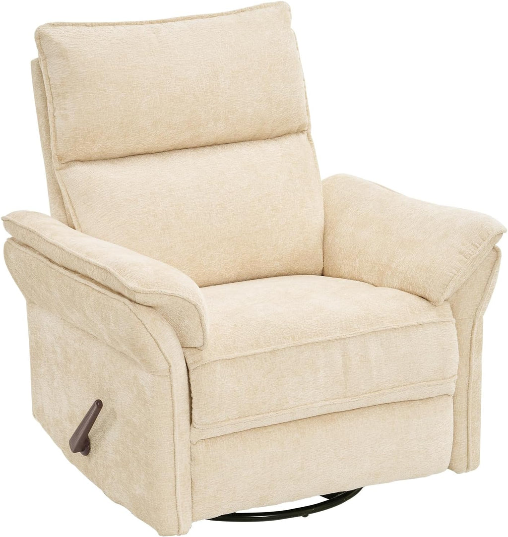 Oversized Swivel Rocker Recliner with Adjustable Headrest, Rocking Chair Nursery with Overstuffed Armrest, Manual Rocker Recliner Nursery Chair for Living Room,Beige