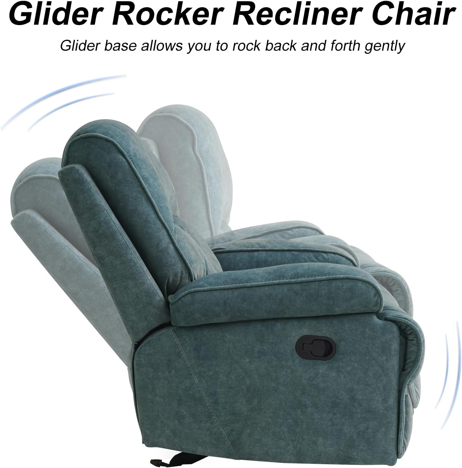 Manual Rocker Recliner Chair for Adults, High Back Glider with Deep Seat, Upholstered Fabric Armchair for Living Room & Nursery, Blue