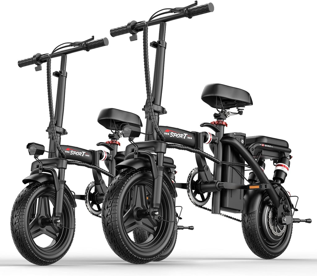 AZHAR Foldable Electric Bike for Adults Teens, 1200W Peak Motor, Up to 25 MPH, 45 Miles PAS Range, Dual Suspension, 14' Tires, 3-Speed Modes, Compact & Portable Electric Mini Bike, Commuting Ebike