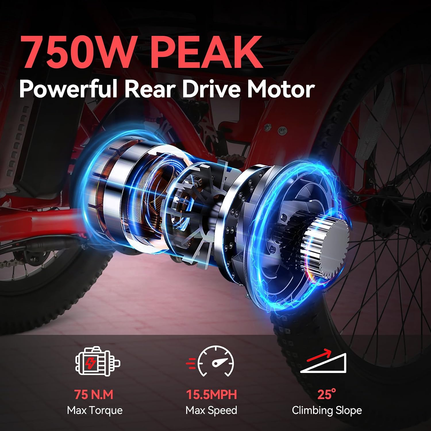 Vivi 750W Peak 20'' Folding 3 Wheels Electric Bicycle Bikes, 48V 10.4Ah Removable Battery Electric Tricycle for Adults, Speed Differential, 15.5MPH Eletric Trike with Bracket