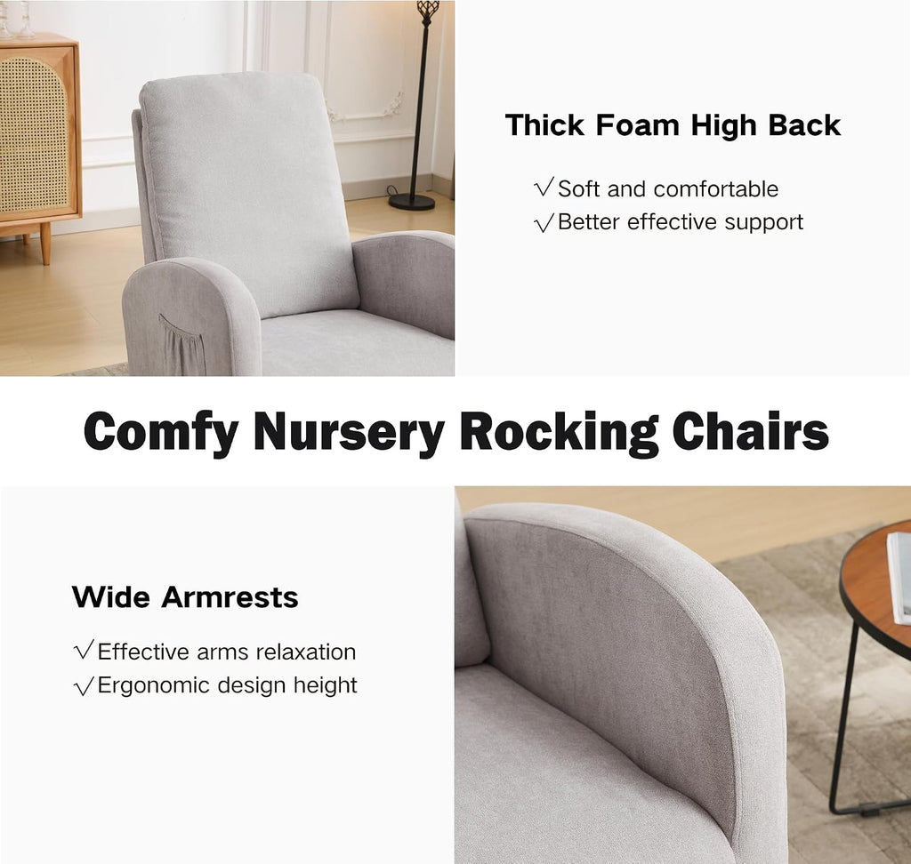 Chifee & Vingol Rocking Chair Nursery Nursing Glider Rocker Chair, Linen Fabric, Light Grey