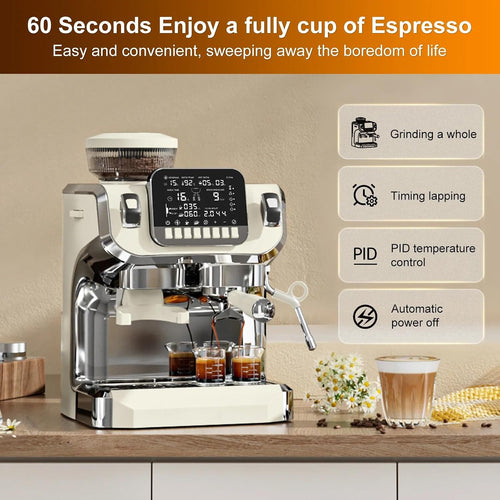 15 Bar Pump Professional Pressure Coffee Maker, Manual Espresso Machine, with Milk Frother/Steam Wand Compact Stainless Steel Coffee Maker