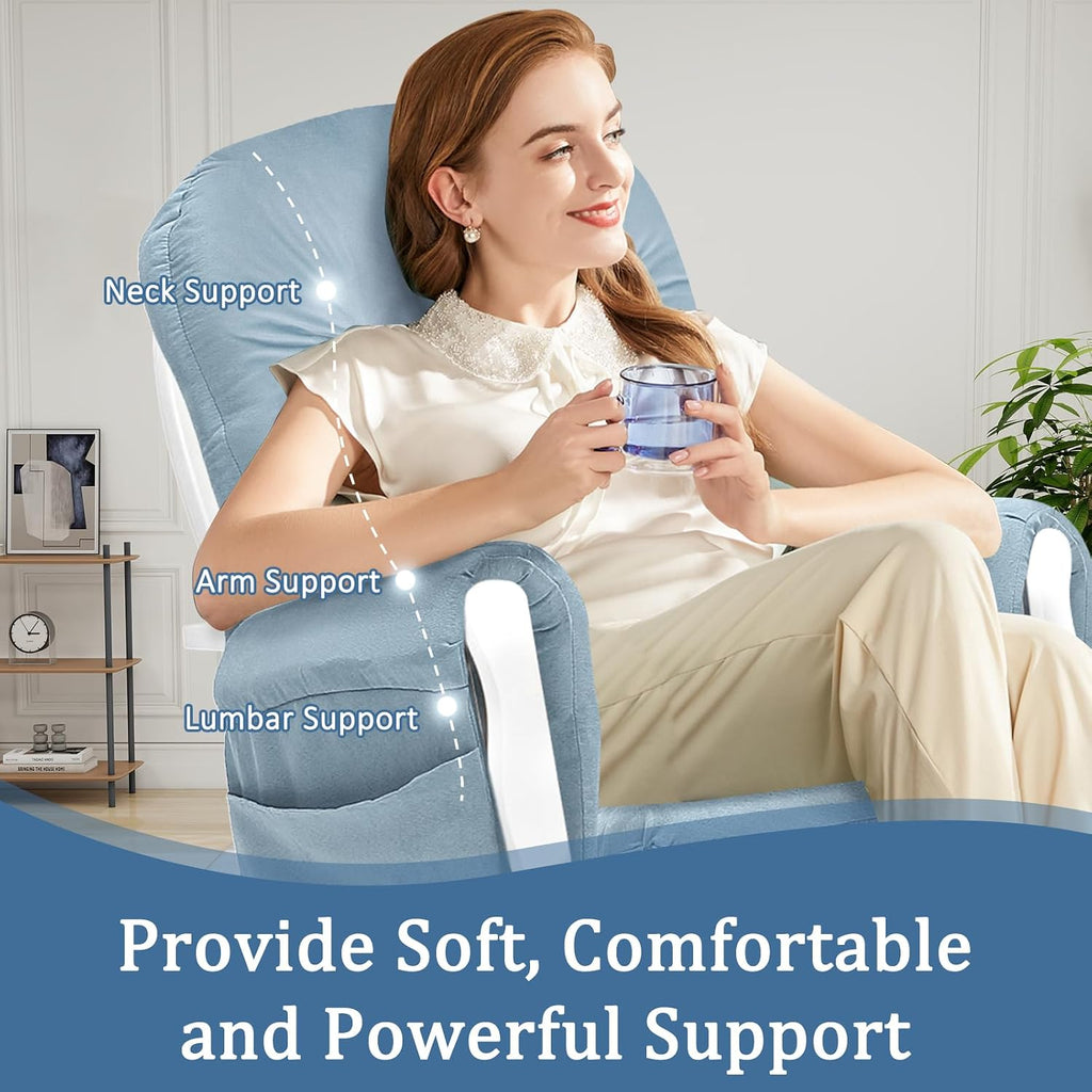 BECHAEO 5PCS Velvet Glider Rocker Replacement Cushions with Ottoman Cover Soft Thicken Rocking Chair Cushion Set for Indoor Nursery Glider Rocking Chair, Baby Blue
