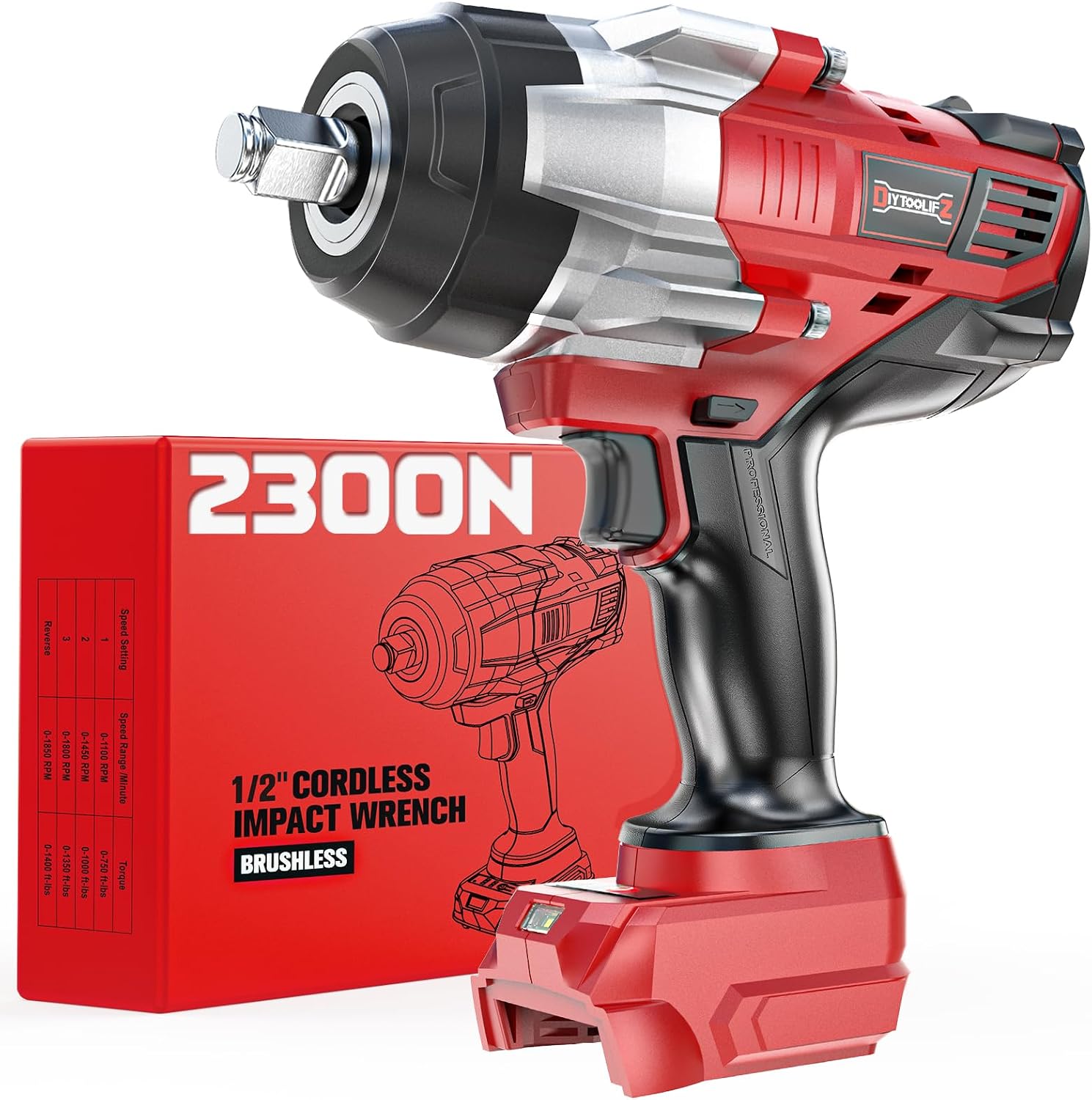 DIYtoolifz Cordless Impact Wrench 1/2 inch Compatible with Milwaukee 18v Battery, 1700 Ft-lbs High Torque Impact Driver, Electric Impact Gun with 4 Modes & LED Light for Car, Truck, Mower(Bare Tool)
