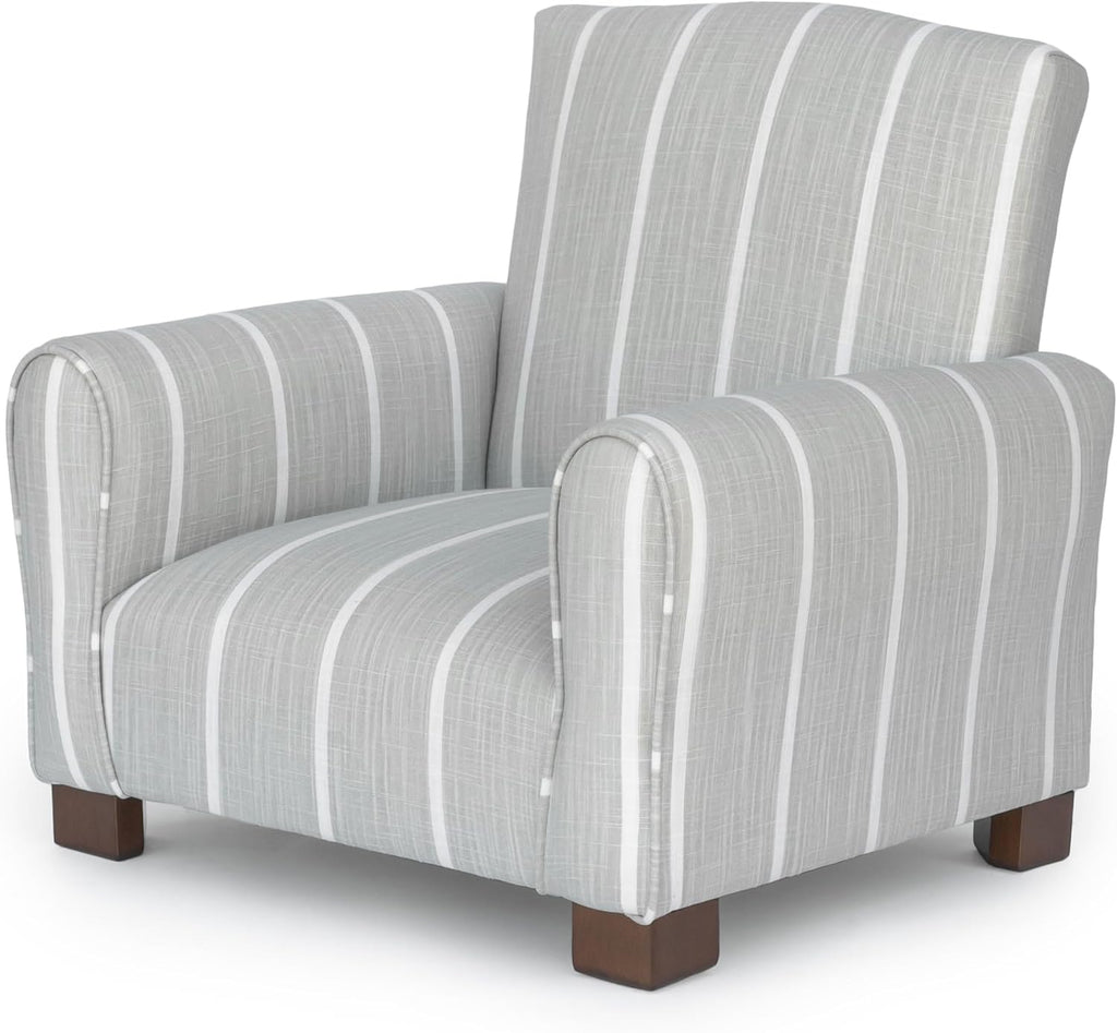 Kid Rocking Chair for Toddlers, Child Chair for Little Kids, Upholstered Toddler Armchair for Children, Comfy and Cute Little Kid Chairs (Legs, Gray Stripe Linen)