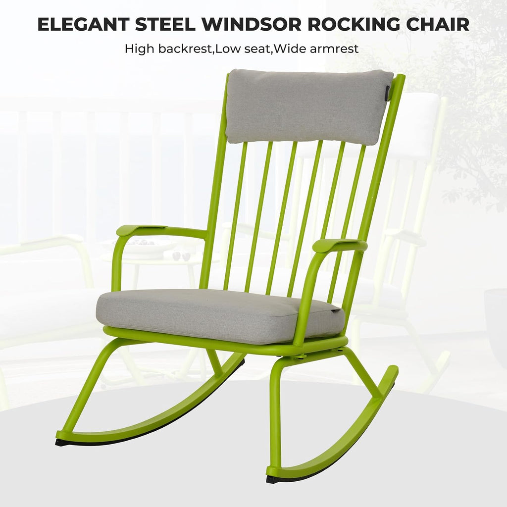Grand patio Rocking Chair Outdoor, Bistro Table and Chairs Set, Steel Rocking Chairs with Cushions and 18-inch Coffee Table, Outdoor Bistro Set for Patio Porch Deck, Lime Green