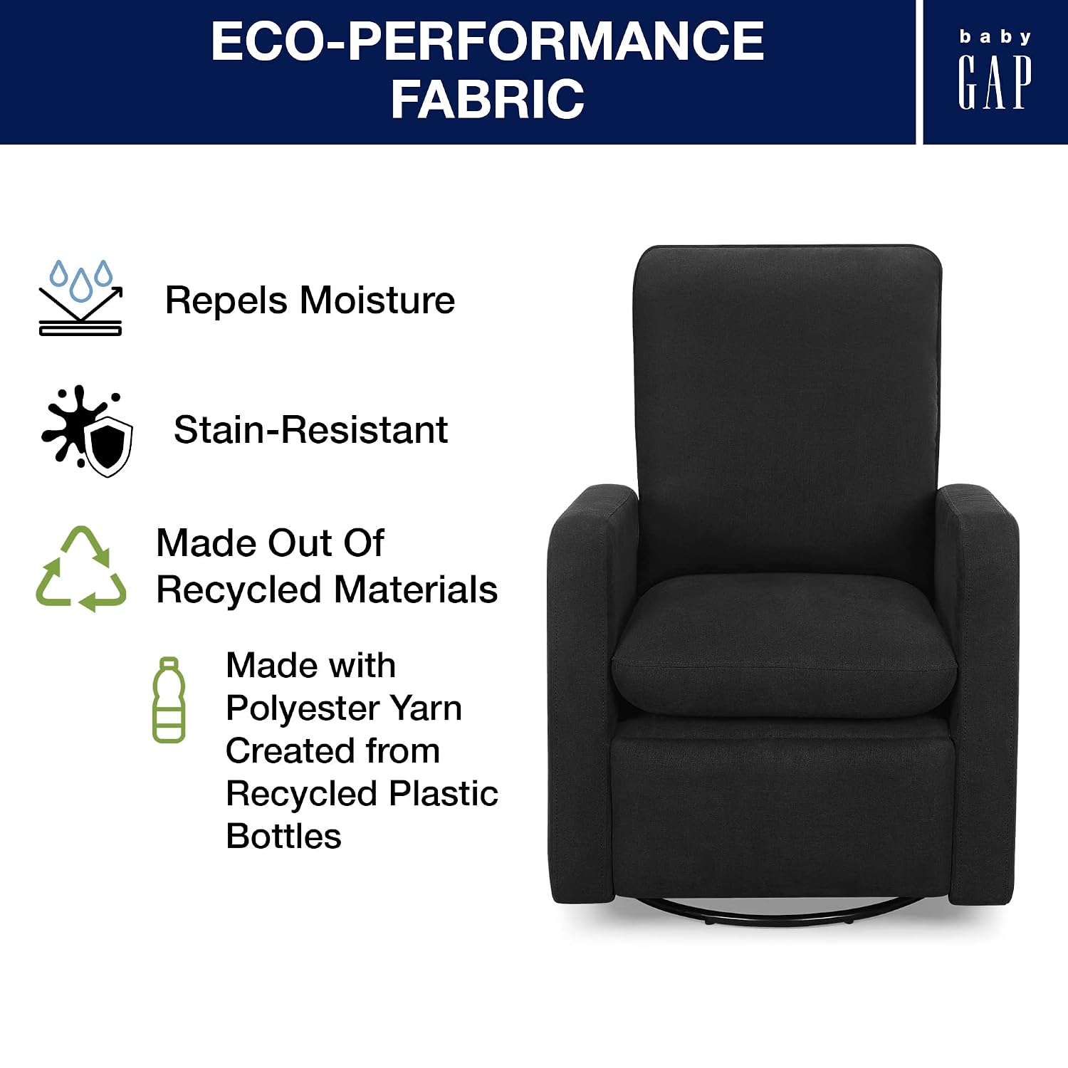 GAP babyGap Cloud Recliner with LiveSmart Evolve - Sustainable Performance Fabric, Jet Black
